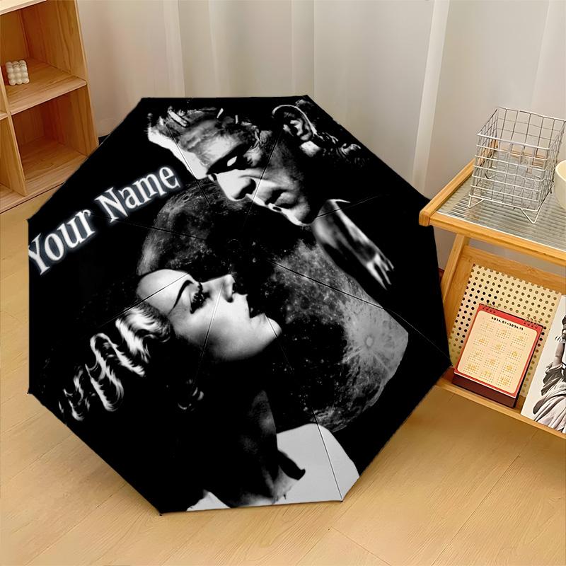 Custom Text Automatic 8 Bone Umbrella, Portable Sun Rain Protection UmbrellaBride of Frankenstein