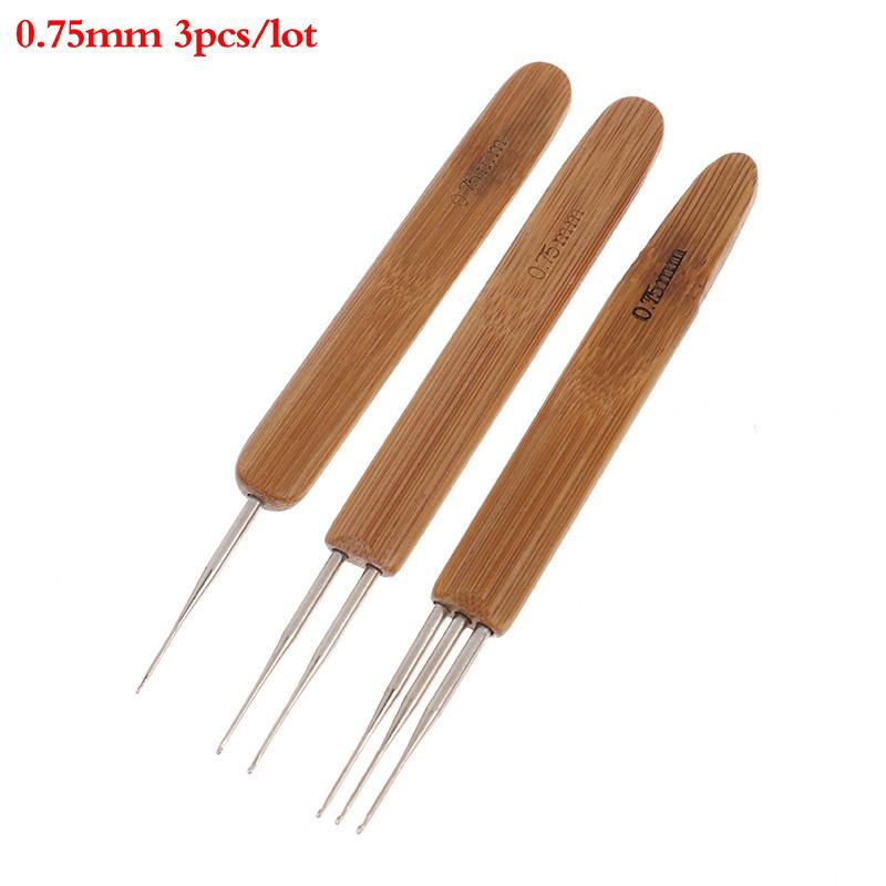 3Pcs 0.5/0.75Mm Wooden Hair Crochet Needle Dreadlocks Braids Hair Crochet Hook Single/Double/Three Head Hair Crocheting Needles