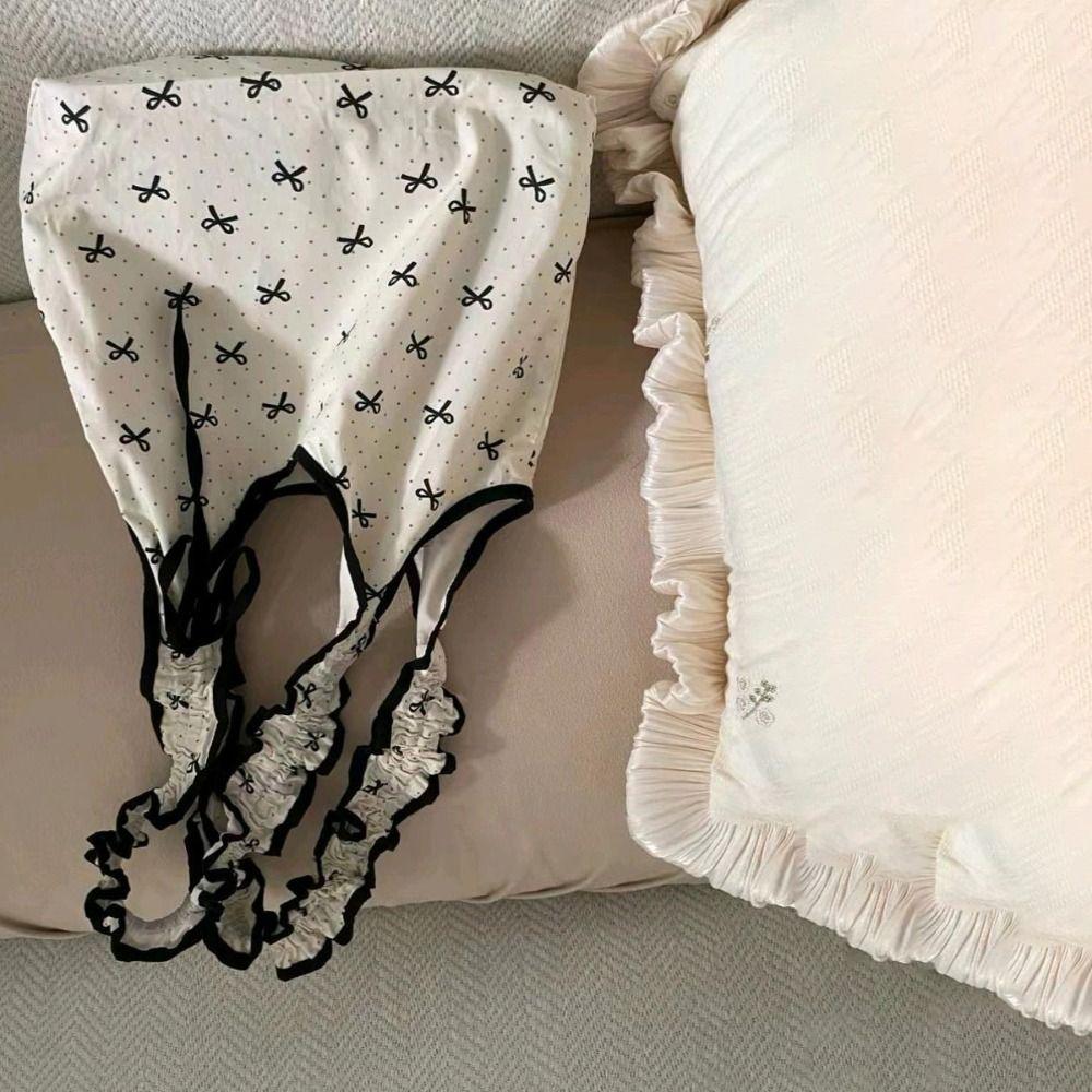 Polka Dot Bow Shoulder Bag Large Capacity Plaid Shoulder Bag Ruffle Lace Canvas Bag  Outdoor