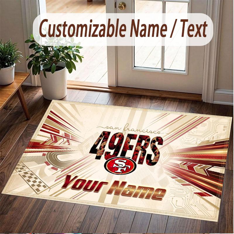 Benutzerdefinierter Teppich San Francisco 49ers Muster Druck Name Text Weicher Rutschfester Bodenbelag für Heim-Innenraumdekoration