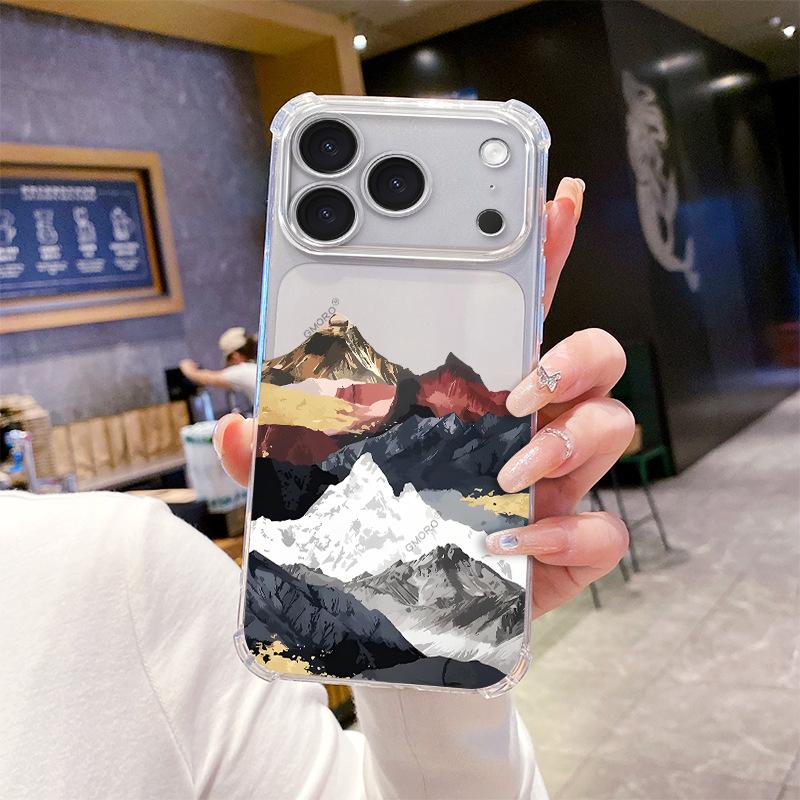 Processing and production of Nordic ins Fengxueshan transparent iPhone11promax mobile phone case all-inclusive anti-drop TPU soft case
