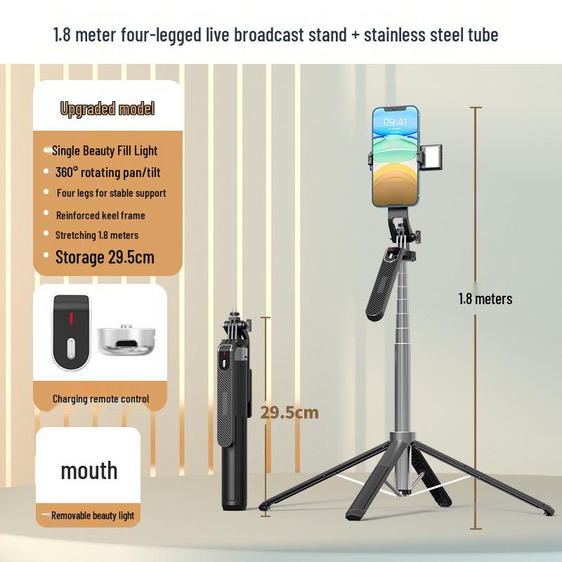 1.8m Aluminum Tripod & Bluetooth Selfie Stick for Universal Mobile Phones - Floor Stand & Handheld Stabilizer for Live Streaming.