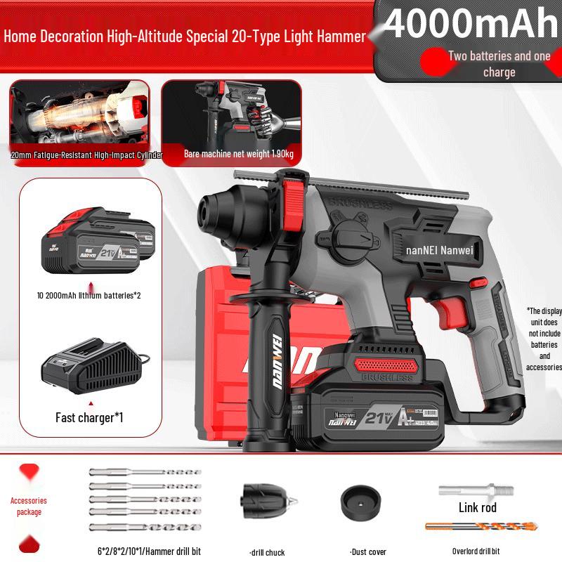 

Nanwei NW-H5201B 21V Cordless Brushless Rotary Hammer CN plug (adapter included)