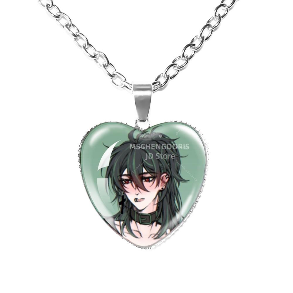 Solivan Brugmansia Sol 'The Kid At the Back' Anime Glass Cabochon Heart Shaped Pendant Necklace Charm Jewelry Gift
