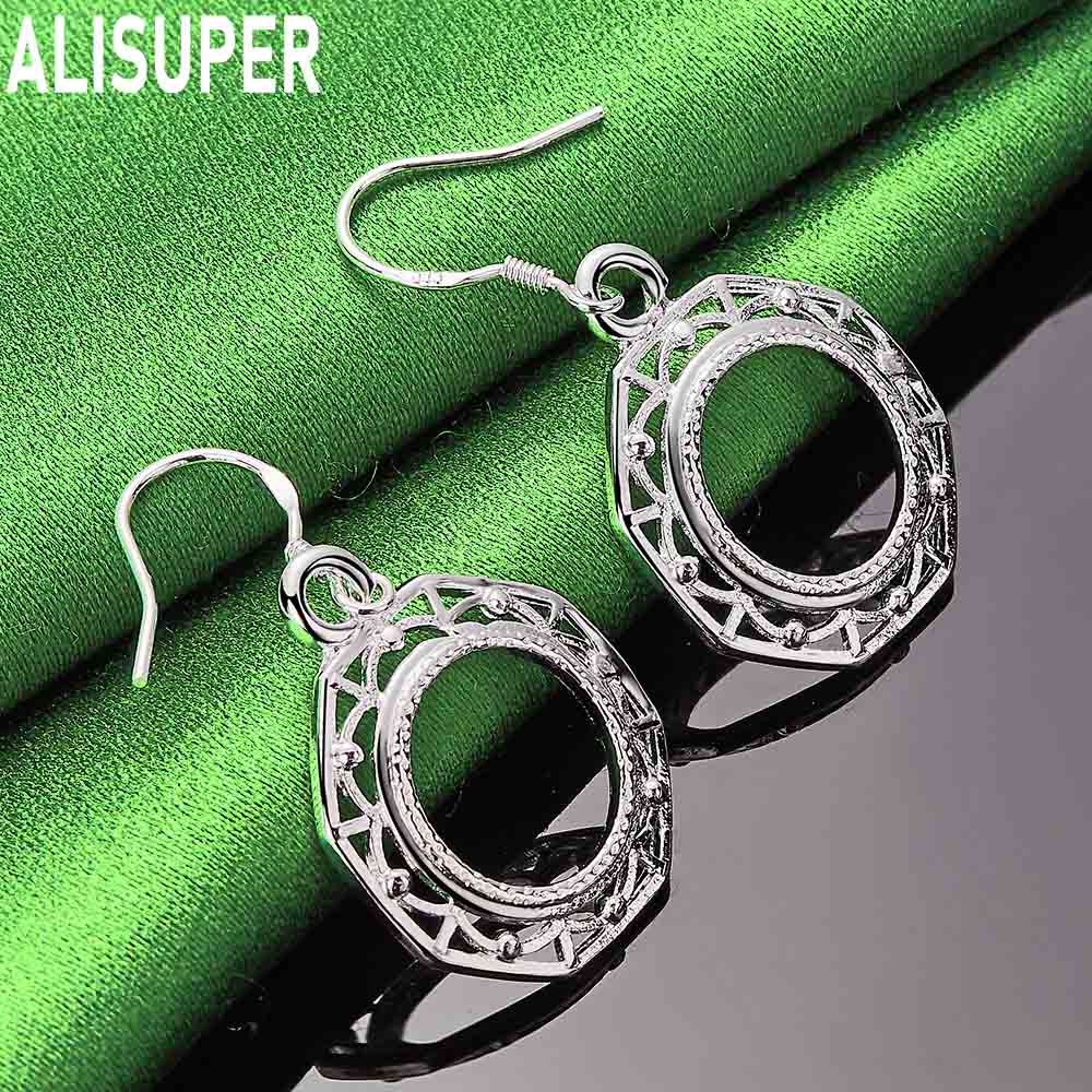 925 Sterling Silver Vintage Octagonal Openwork Earrings - Stylish Evening Jewelry