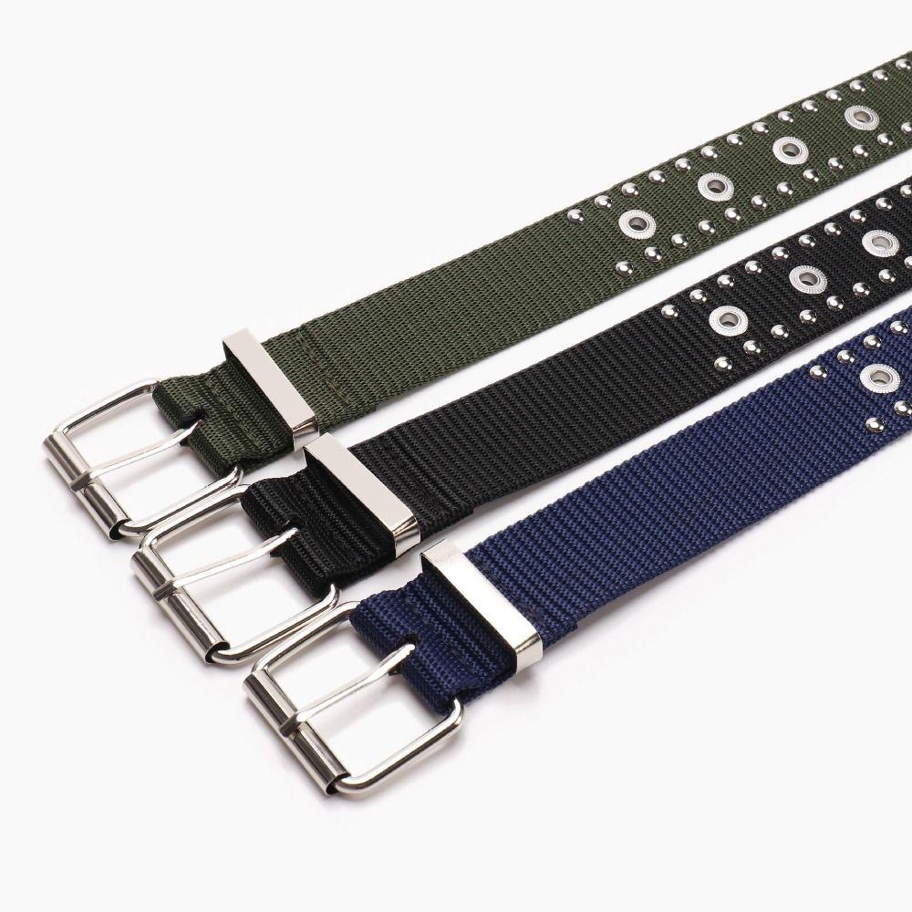 Full Metal Eyelet Canvas Waist Belt Hollow Out Punk Style Belt Nylon Waist Belt  Street Fashion