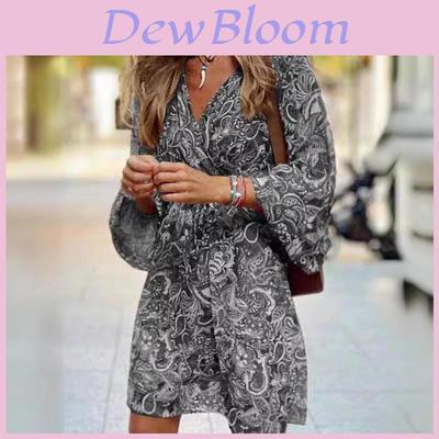 Summer Floral Print Polyester A Line Dress With V Neck And Mid Waist For Casual Wear