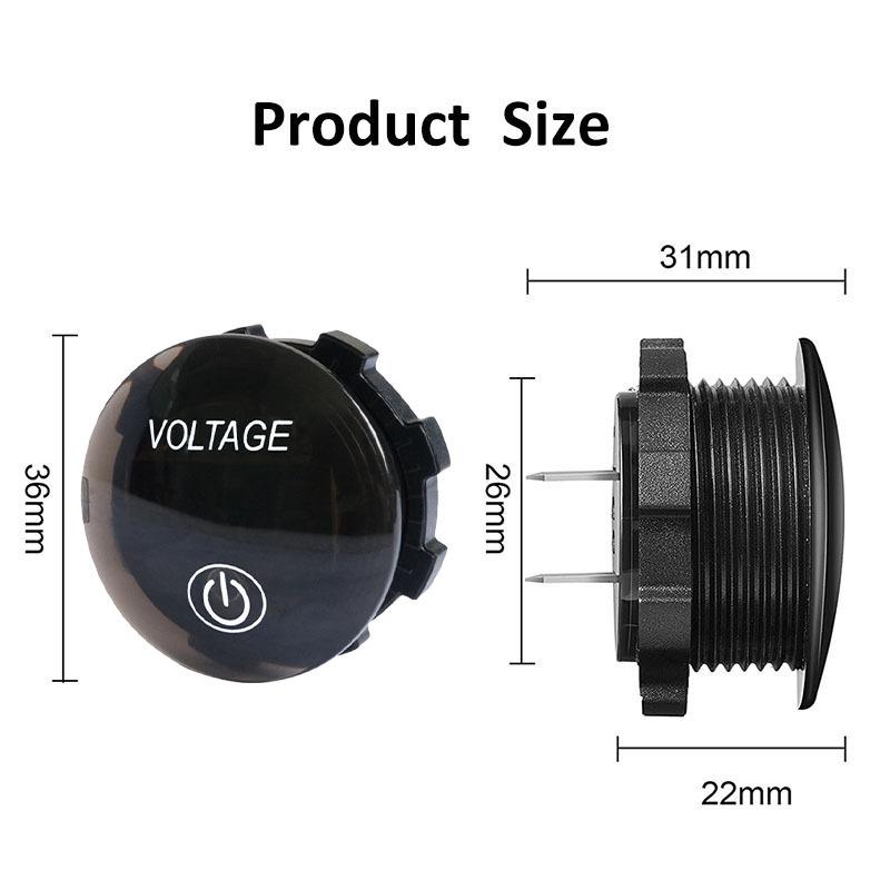 12V/24V Voltage Gauge with Touch Switch LED Digital Display Gauge Waterproof Car Voltmeter for Boat Marine Truck Motorcycle