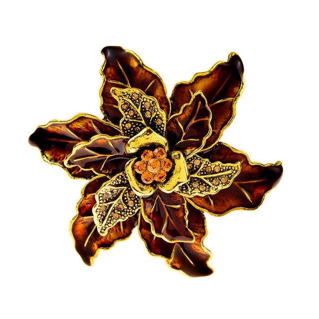 

Броши со стразами и красным цветком для женщин, винтажные модные ретро-модные цвета, доступны многослойные аксессуары коричневый