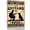 Vintage Guitar and Dog Metal Poster for Musician Gift