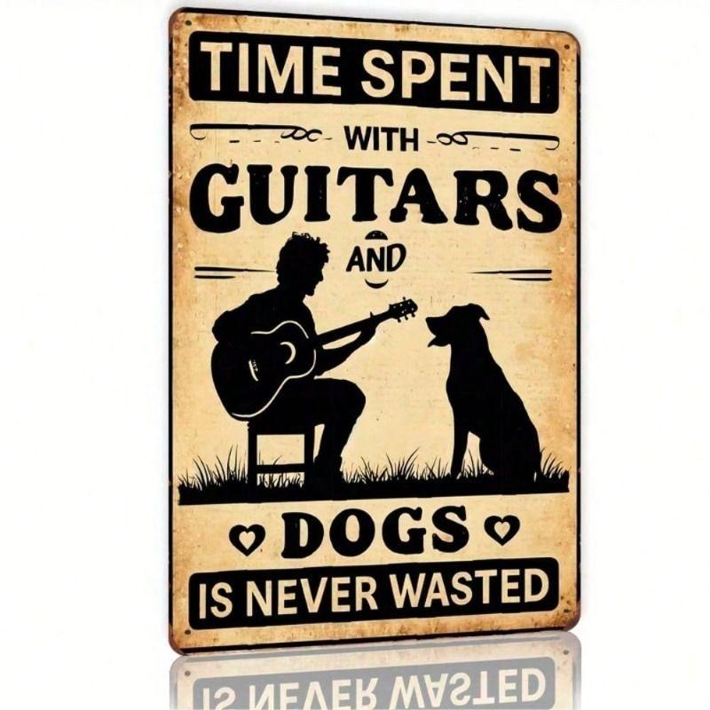 

Vintage Guitar and Dog Metal Poster for Musician Gift