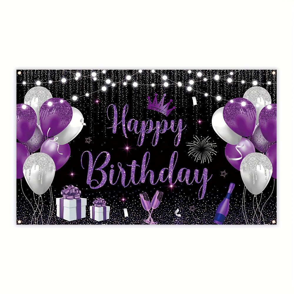 Happy Birthday Polyester Banner with Balloons and Champagne Pattern - Multi-purpose for Photo Booth, Cake Table DJH