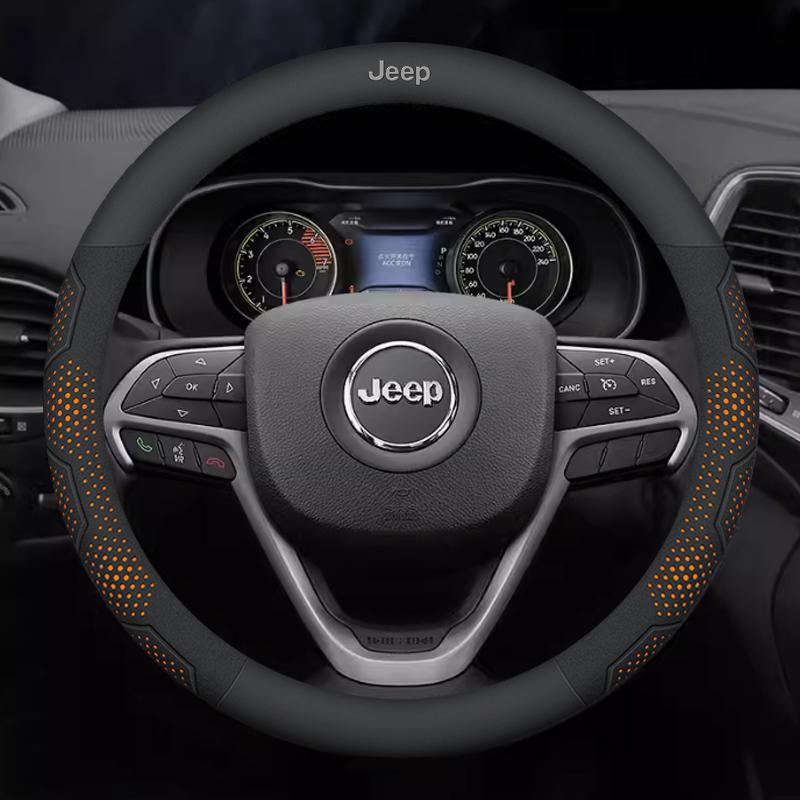 Car Carbon Fiber Leather AntiSlip Steering Wheel Cover Jeep Grand Cherokee Wrangler Renegade Patriot Commander Compass Gladiator