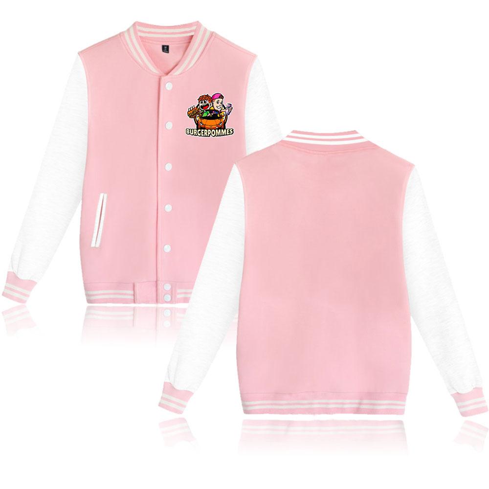

Burgerpommes ICrimax Print Мужчины Женщины Хип-хоп Куртка Пальто Толстовки Толстовка Бейсбольная форма Уличная одежда Мальчики Девочки Кардиган Топы Одежда XXS розовый