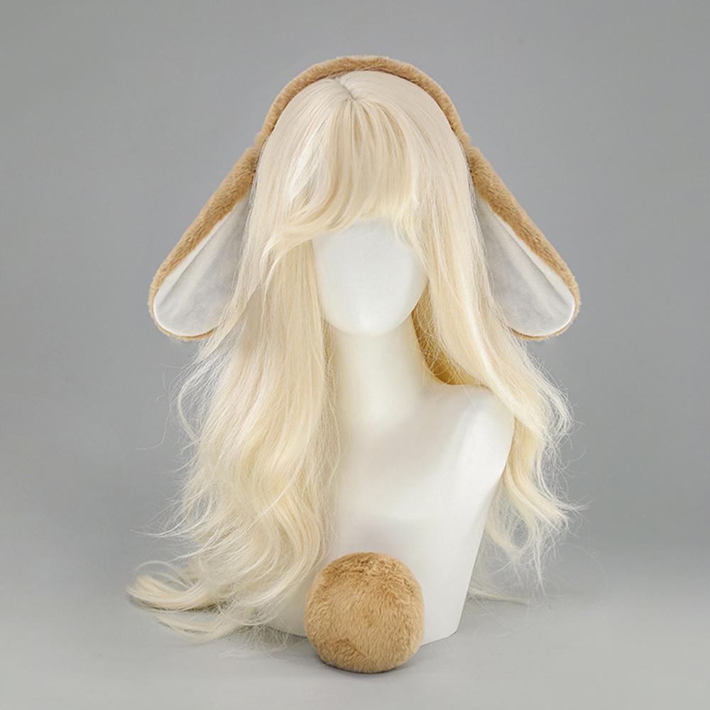 2 Stück/Set Hasenohren-Kopfschmuck Lolita Hasenohr-Schwanz-Set Plüsch Niedlich Hängendes Hasenohr-Haarband Osterparty Cosplay Zubehör ear and tail beige