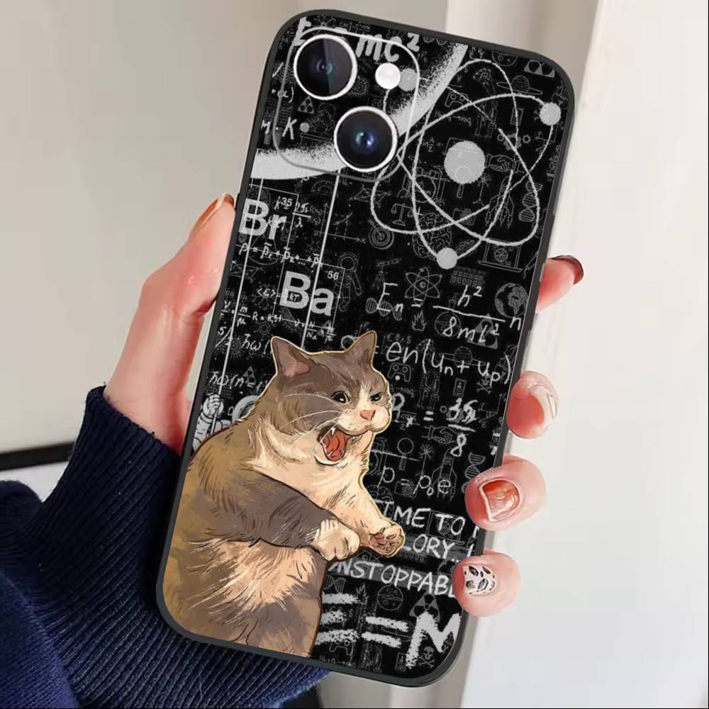 

Чехол для телефона с изображением думающего кота для iPhone 17 16 15 14 13 12 Max Plus Силиконовый Черный Чехол iPhone13PRO