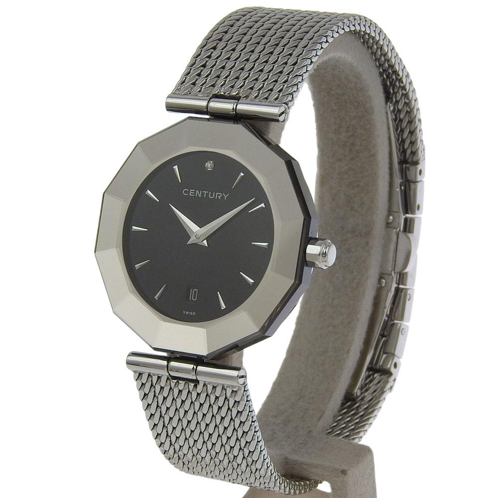 CENTURY Time gem Watches 1P diamond blackDial Stainless Steel Quartz Analog display Women Used