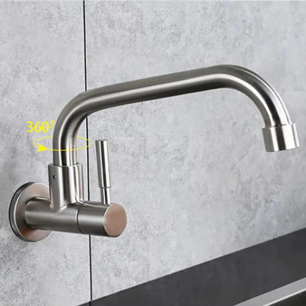 Wall Mounted Rotatable Kitchen Faucet Stainless Steel Single Cold Water Faucet  Washbasin