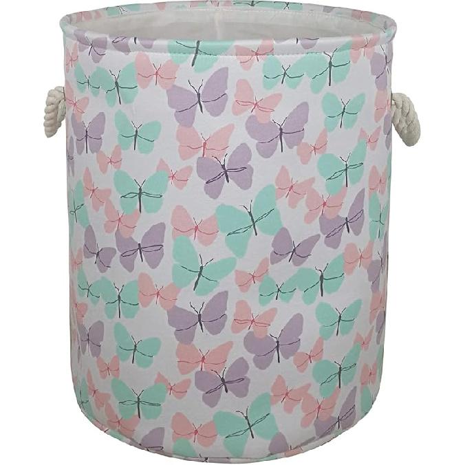 KUNRO Large Sized Round Storage Basket Organizer Bin Laundry Hamper for Nursery Clothes Toys Batterfly