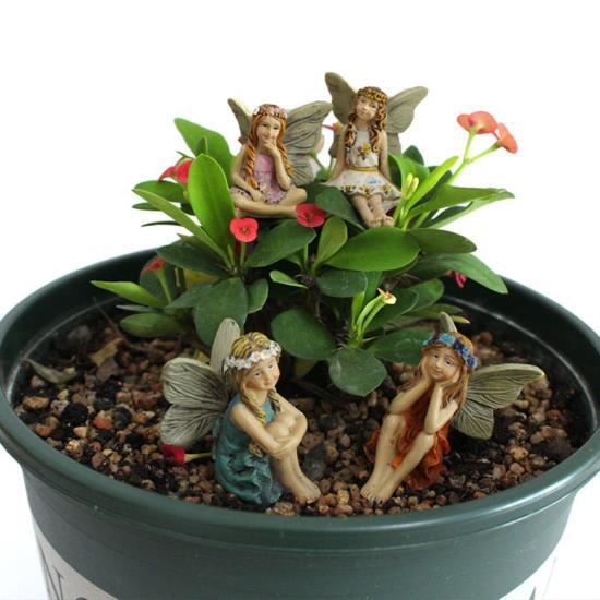 Mini Fairies Figurines Cute Clear Pattern Resin Miniature Fairy Sculpture for Fairy Garden Accessories 