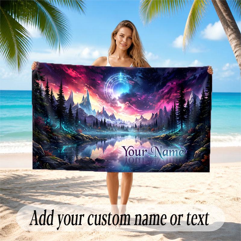 Mushroom Forest Theme Soft Beach Towel Personalized Custom Name Text Towel Portable for Beach Pool Travel