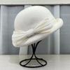 French Basin Hat Autumn and Winter High-end Celebrity Daughter Wind Silk Hemp Bow Crimped Top Hat Temperament Pure Wool Felt Hat