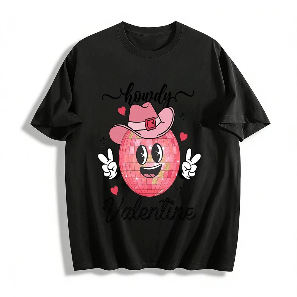 Howdy Valentine Pink Disco Ball Western Style Graphic Tee Pure cotton T-shirt XXS