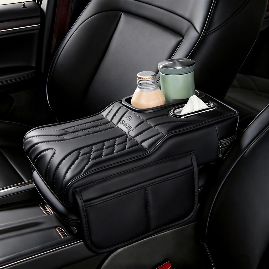 Universal Car Armrest Box Booster Pad Center Console Cover Arm Rest Cushion With Tissue Cup Holder Storage Box For Car Suv Truck