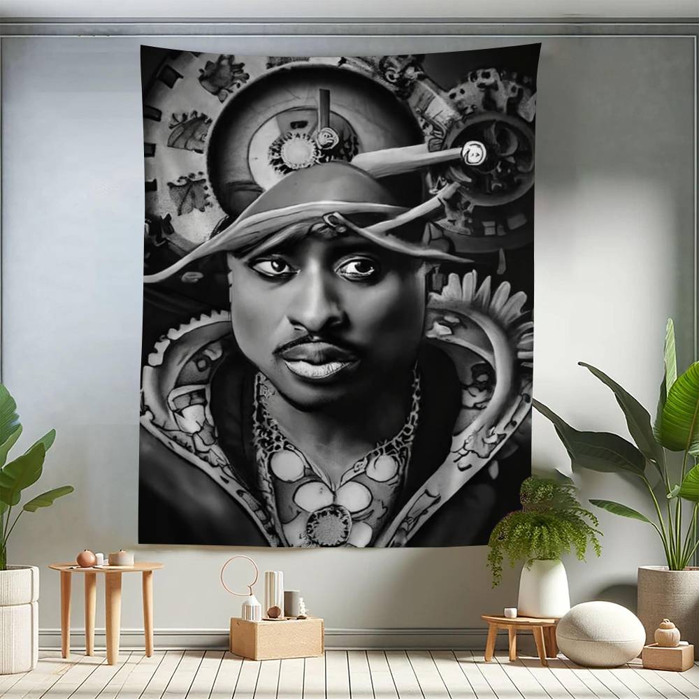 Rapper TTupac SShakur Cartoon Tapestry Art Science Fiction Room Home Decor Wall Hanging Sheets
