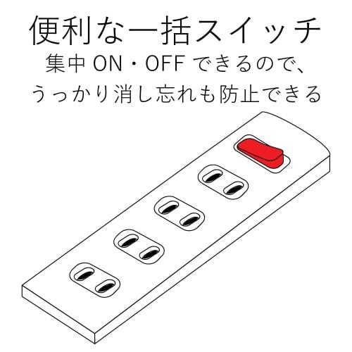 Elecom Power Tap Lightning Guard Bulk Switch Swing Plug 6 Ports 5m White T-K3A-2650WH