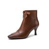 Fashion New 2025 Autumn Winter Bullock Women Shoes High Heel Genuine Leather Boots for Women Square Toe Boots Zipper Bow Ankle Boots