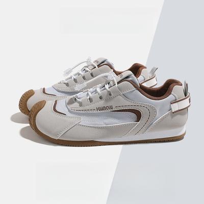 Thick Sole Vintage De-Branded Casual Sports Shoes New Color Block Lace Up Ankle Boots Versatile Genuine Leather White Shoes