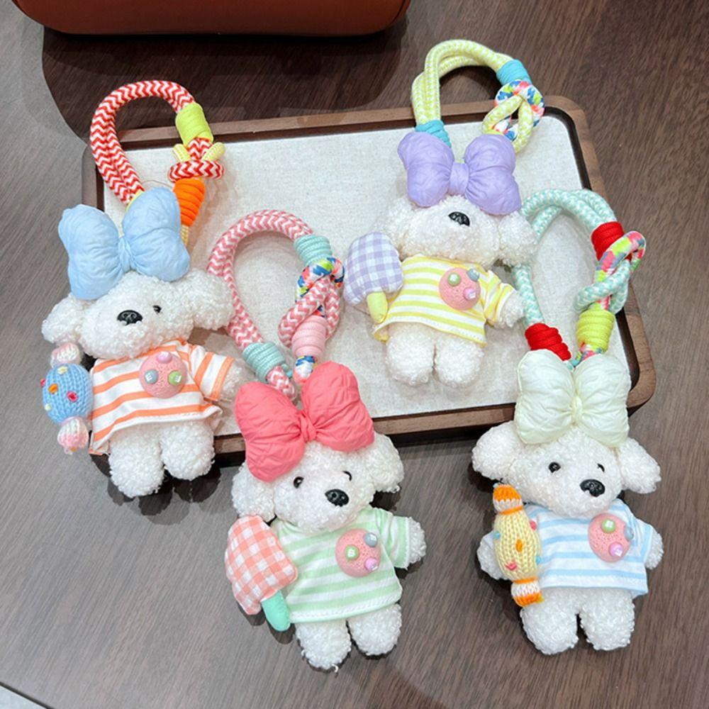 Cute Cartoon Cartoon Dopamine Dog Keychain Striped Top Car Key Ring New Bag Charm  Small Gifts