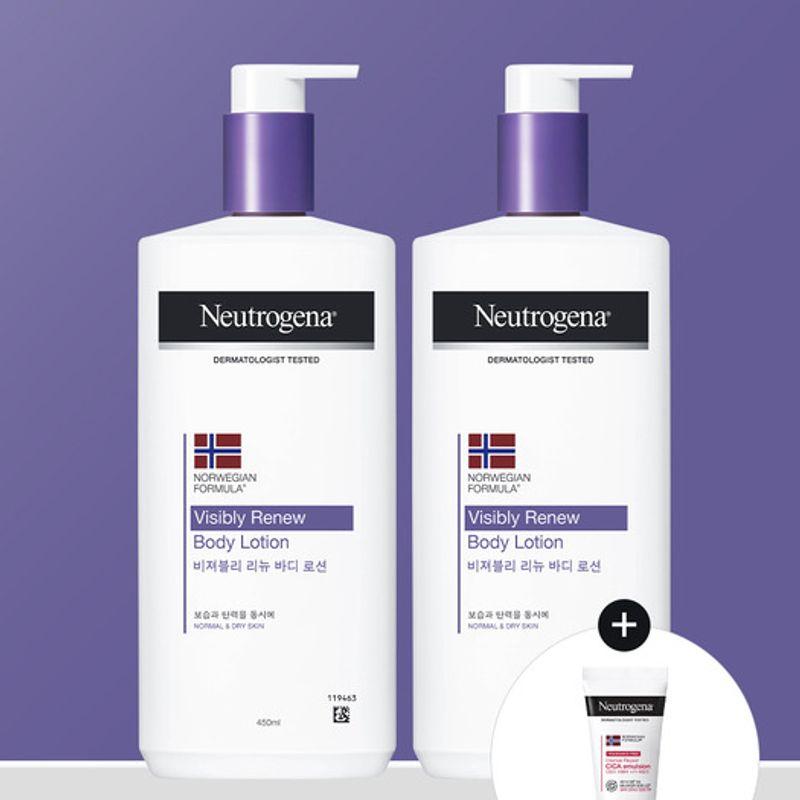 Neutrogena [Cica Emulsion 15ml] Neutrogena Visibly Renew Body Lotion 450ml x2