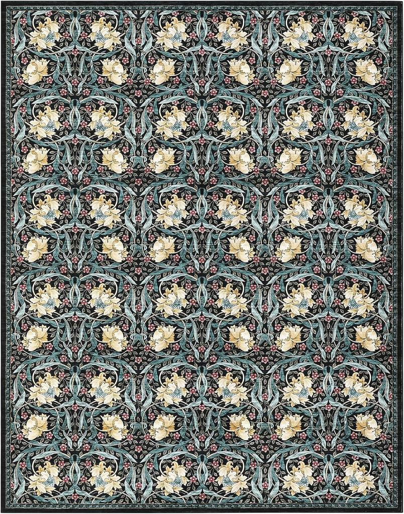 Large Living Room Carpet Retro Floral Washable Area Rug Soft Non-slip Bedroom Bedside Floor Mat Machine Washable Home Decor Rugs