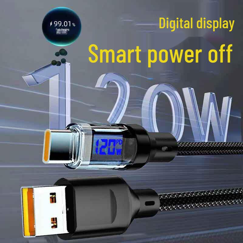 Ultra-Long 60W Type-C Fast Charging Data Cable with Pure Copper Core and Digital Display