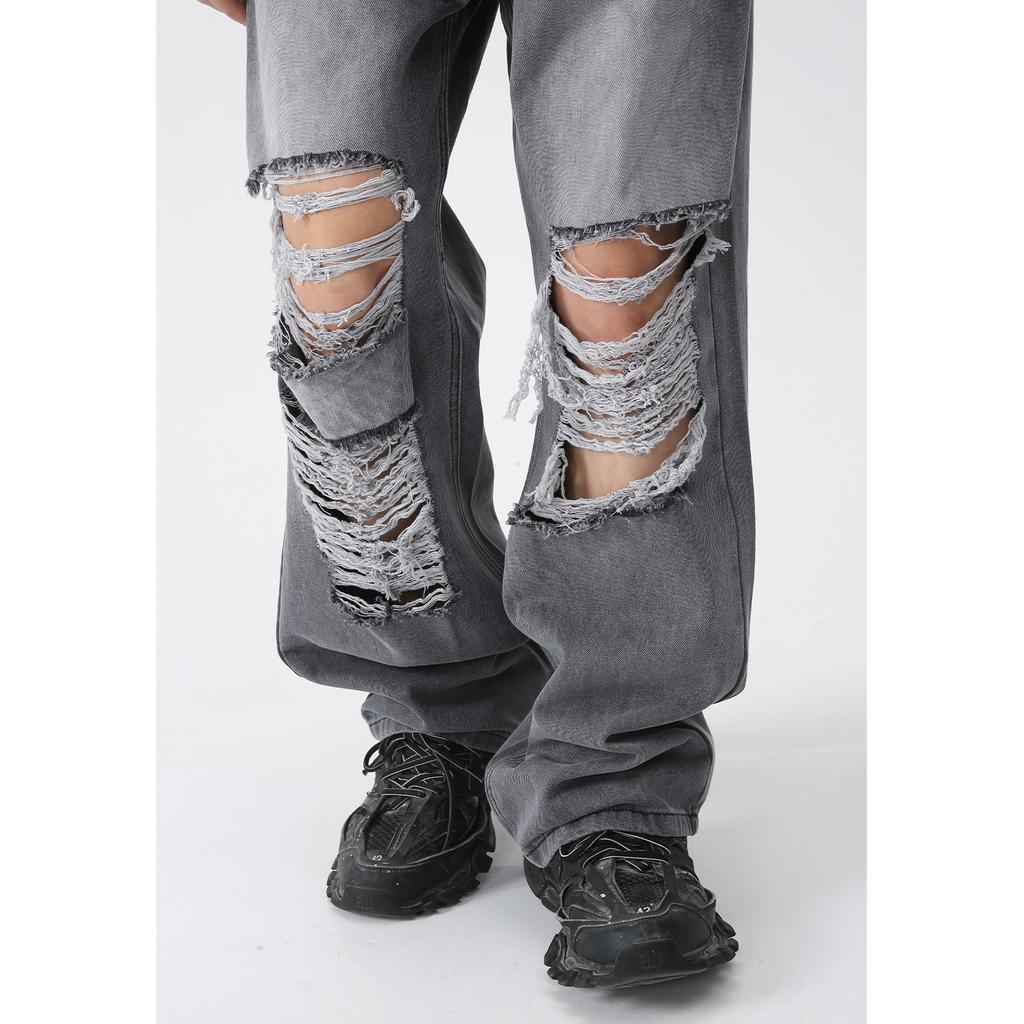 Pánské jarní styl New Line Street Style perforované džíny Trendy volné rovné nohavice široká noha