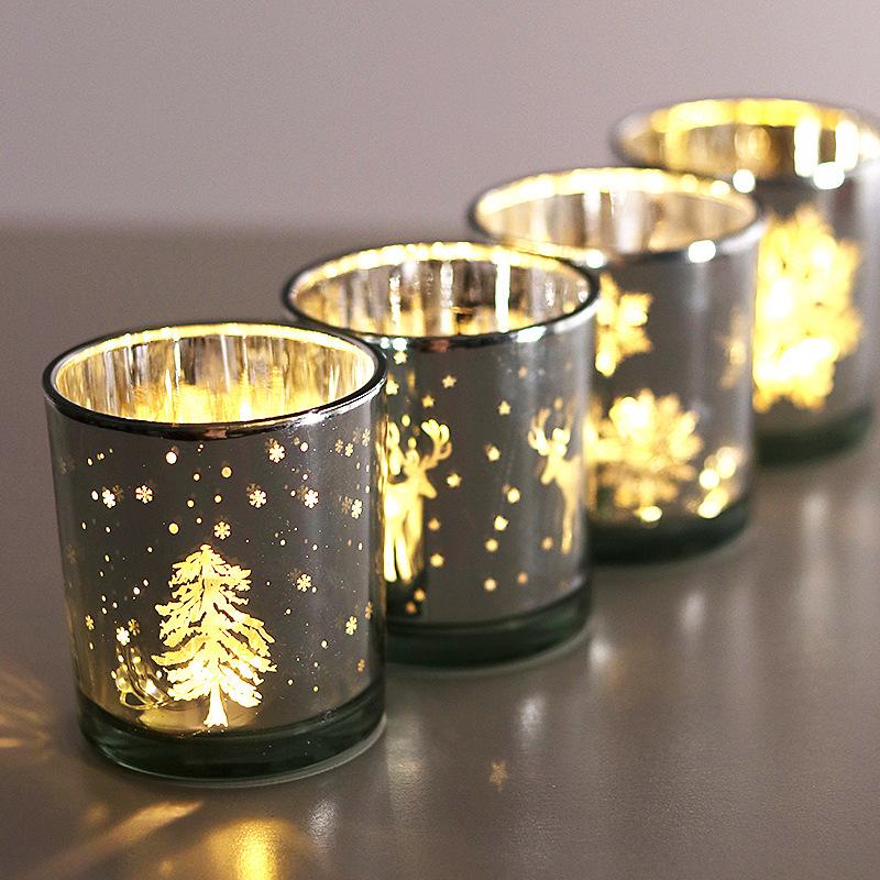 Unique Candle Christmas Jars for Home Decoration  Luxury Electroplated Glass Holder Container Christmas Candle Jars