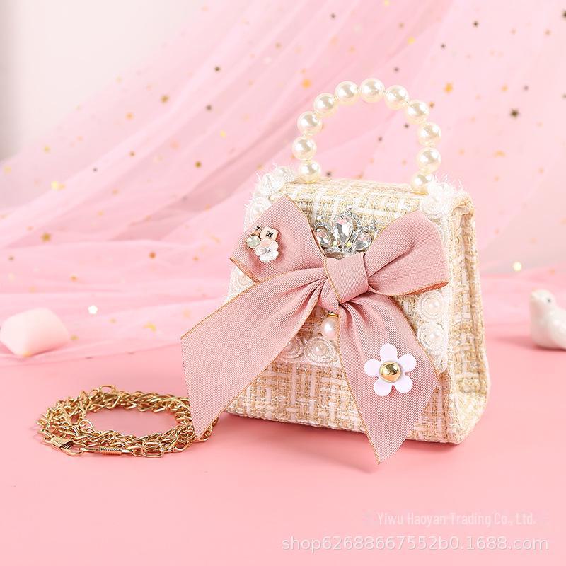 

Детская сумка через плечо Xiaoxiang Colorful Bow с жемчугом 2021 года бежевый/миндальный