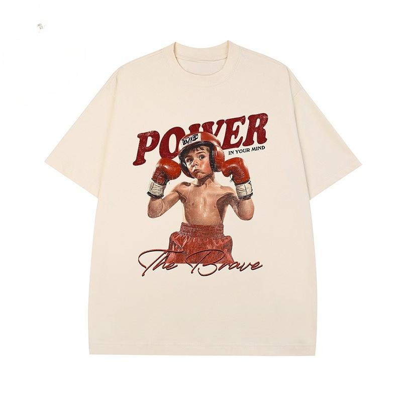 

Boxing Boy Printed Short-sleeved T-shirt Men s Large Size Loose Trendy Brand Street American Retro Half-sleeved Adlv Style Tee XXXL