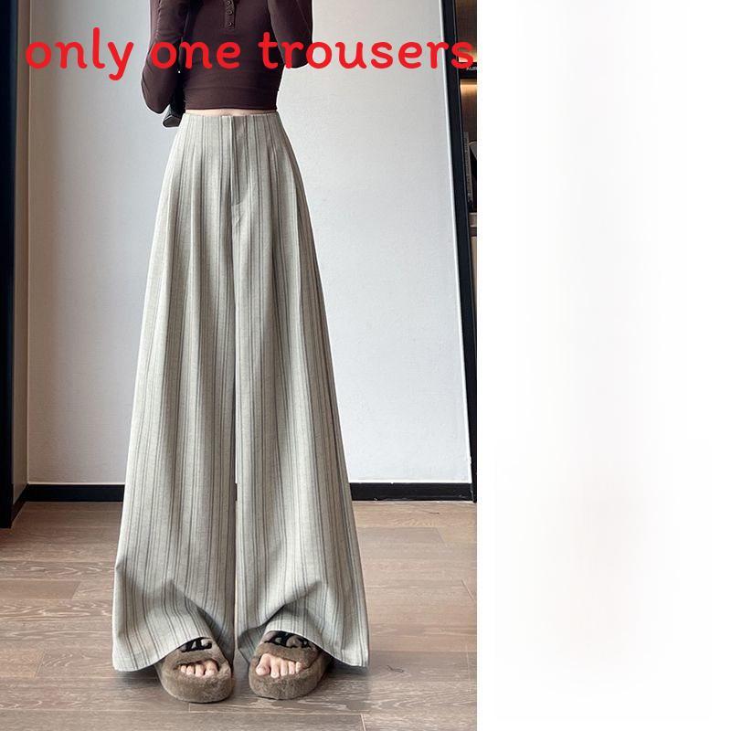Pantaloni larghi a righe da donna comodi con tessuto misto lana per un look casual primaverile