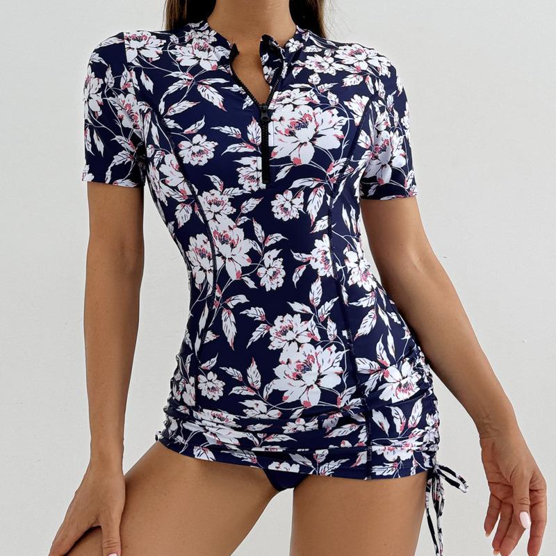 Floral Women Swimsuits Sun Protection Female Short Sleeves Swimwear Surfing Sports Pool Beachwear Two-Piece Bathing Suits 2026