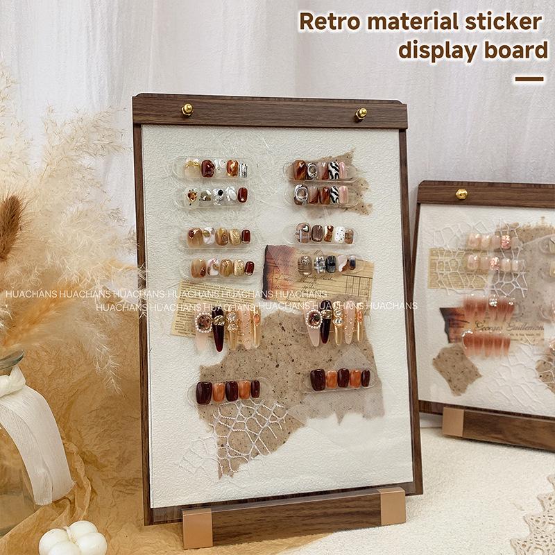 Retro Hand-Account Style Nail Art Display Board: Wearable Nail Tips & Gel Color Showcase Stand