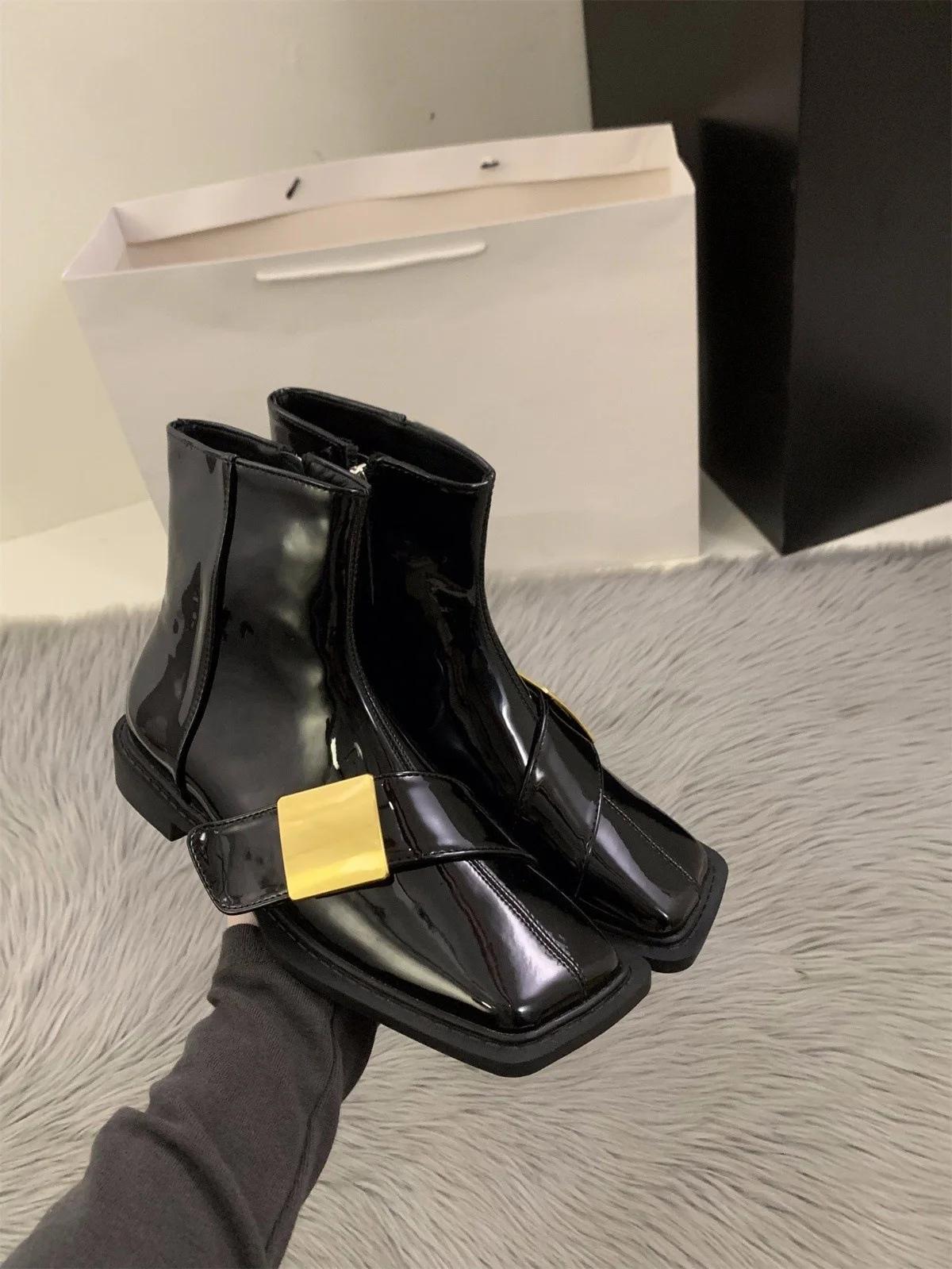 

Модные черные женские ботинки с плоским дном и квадратным носком в британском стиле, новые весенние, осенние, зимние, ретро, короткие ботинки во французском стиле 39