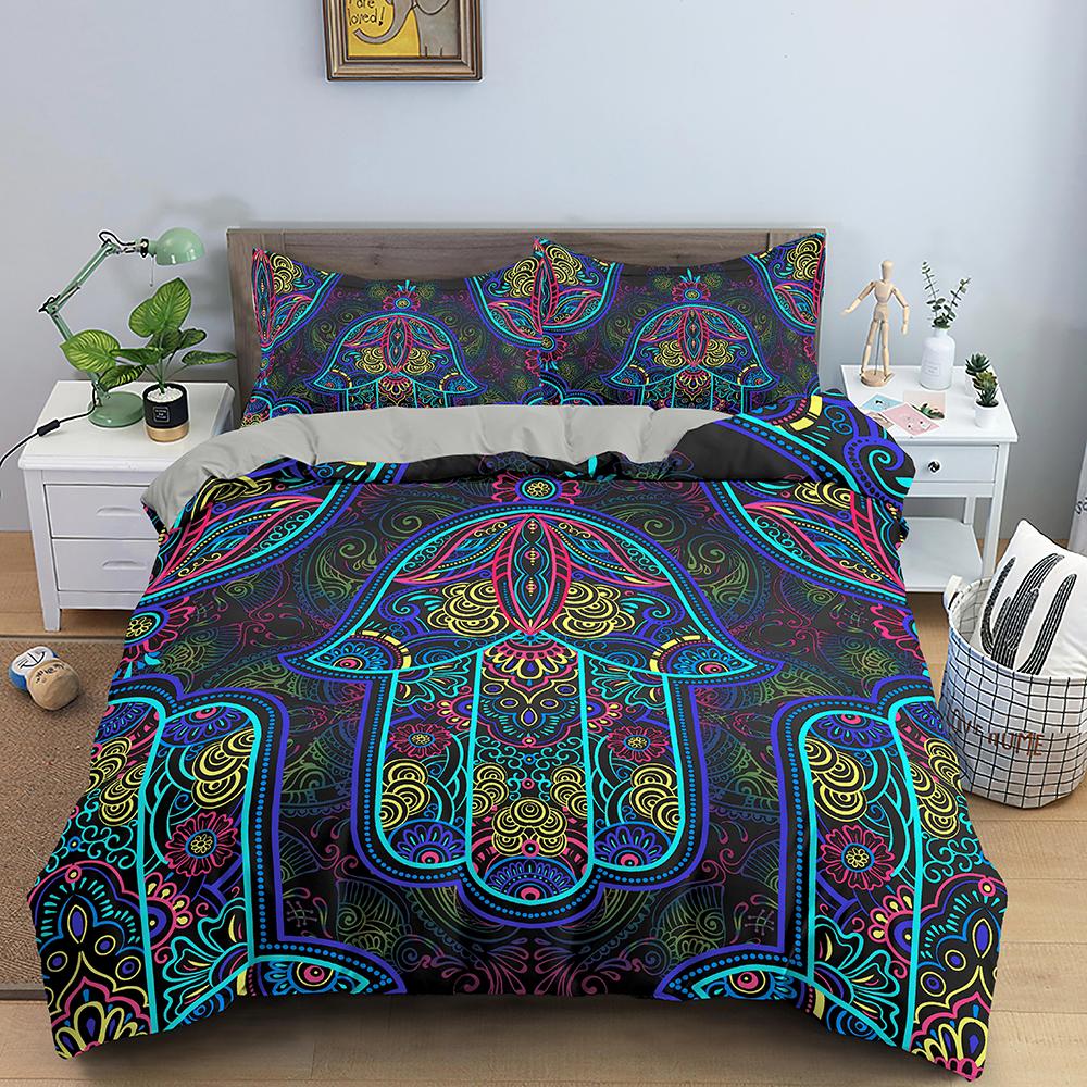 Hand Of Fatima Duvet Cover Set Floral Pattern 3D Print Polyester Comforter Cover For Teens Adults Bedding Set King Queen Size