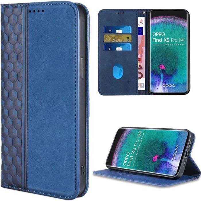 Cover per OPPO Find X5 Pro, Protezione Anti-Graffio Effetto Pelle Lusso Blu Navy