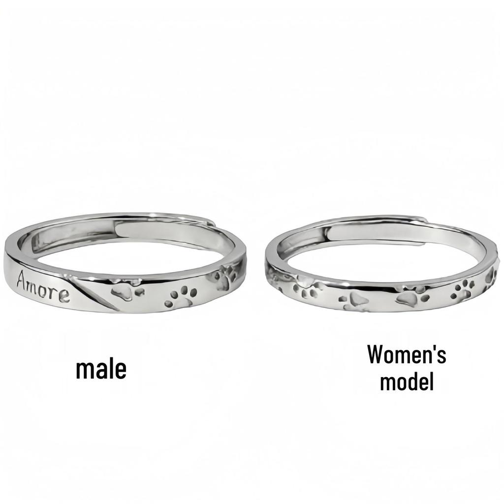 Bagues de Couple Chat & Chien en Argent Sterling 999 - Mignonnes, Luxe Léger Argent Pur Bestseller Qixi.