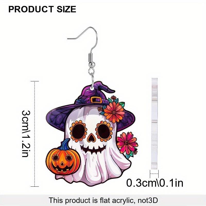 Ghost Themed Halloween Pumpkin Flower Pattern Women Alien Earrings Acrylic
