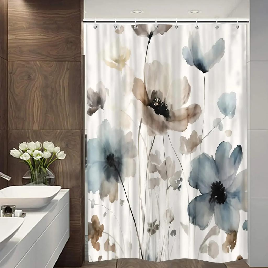 Watercolor Floral Shower Curtain Modern Home Bathroom Decorative Fabric Waterproof Shower Curtain 90x180cm