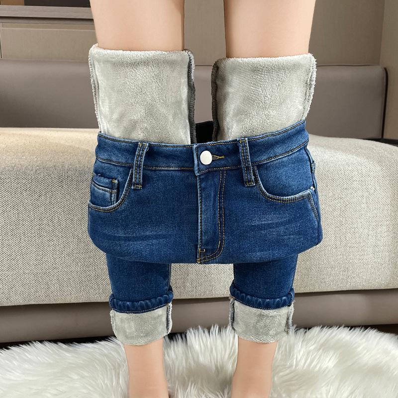 Women's High-Waist Skinny Jeans with Plus Velvet, Slim Fit, Elastic, Thickened Pencil Pants - 2023 Autumn/Winter Style.